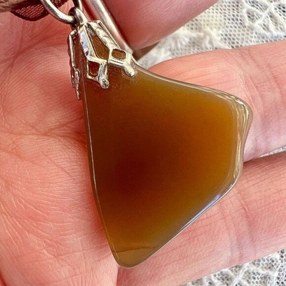 Vintage Amber Agate Stone Necklace - Picture 4 of 11